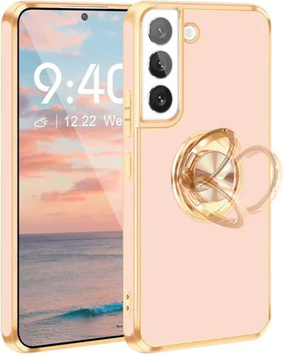 Vista 51 de Fingic Compatible con Samsung Galaxy S22 Funda con Soporte de Anillo, [Soporte de Anillo Giratorio 360° Magnético con Kickstand][Borde Dorado