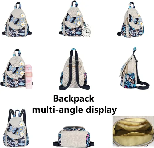 Vista 53 de HUANGGUOSHU Mochila de algodón tejida de algodón bohemio con bordado de lona estilo bohemio con múltiples bolsillos retro linda mochila cartera