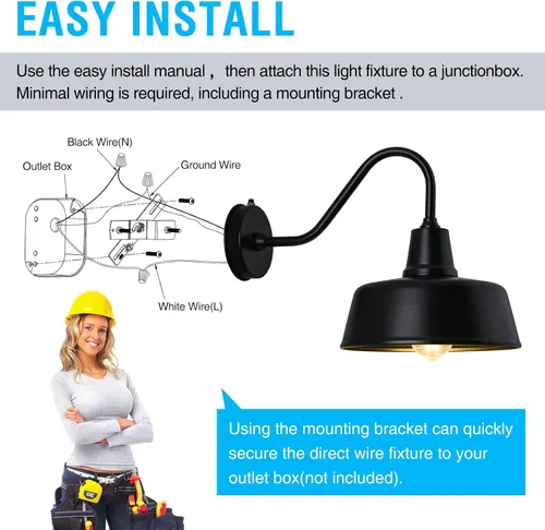Vista 6 de Luz de Granero con Cuello de Ganso para Exteriores - Aplique de Pared Exterior para Casa de Campo, Sensor de Anochecer a Amanecer, Puerta Principal