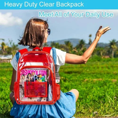 Vista 3 de AGSDON Mochila transparente, resistente bolsa transparente para libros, mochilas de PVC transparente para mujeres y hombres