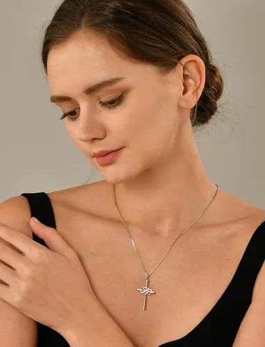 Vista 2 de YL Collar de cruz de plata de ley para mujer, colgante de crucifijo de corazón infinito, piedra natal