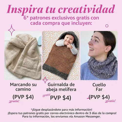 Vista 3 de Hilo de estambre de algodón puro para crochet de Cotton to The Core, paquete de 3 (598,6 metros / 300 g), patrones gratis, apto para principiantes