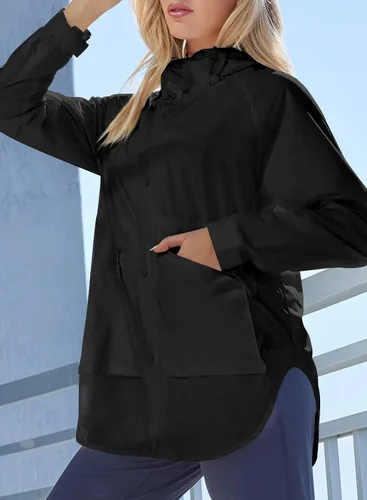 Vista 3 de Herseas Impermeable rompevientos ligero para mujer, impermeable, plegable, para exteriores, con capucha