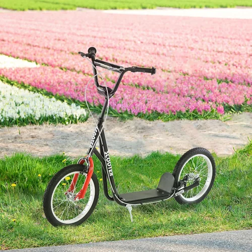 Vista 2 de Aosom Patinete para jóvenes, patinete para niños de 5 años en adelante, carga máxima 100 kg, con manillar ajustable, ruedas inflables de 16", frenos