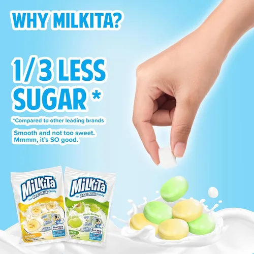 Vista 5 de Milkita Caramelo cremoso de leche de plátano y melaza – Dulces saludables bajos en azúcar con leche real para niños y adultos – Caramelos sin grasa