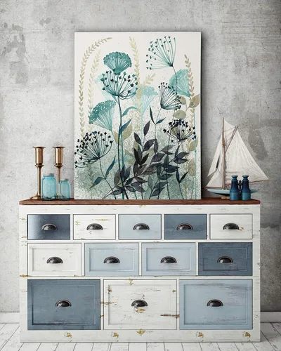 Vista 15 de Lienzo decorativo para pared, diseño de guisantes dulces azules I