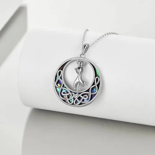 Vista 2 de WINNICACA Collar de concha de abulón de plata de ley con colgante de abulón para mujer con colgante de murciélagogatocaracolfantasmahallowen