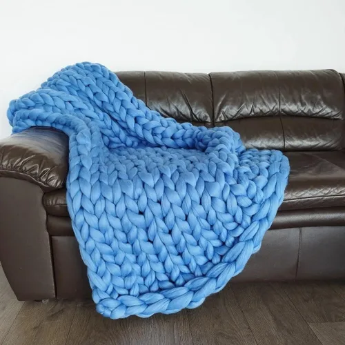 Vista 13 de Manta de punto grueso de 50 x 60 pulgadas, manta gigante tejida a mano con hilo 100% de lana merina, hecha a mano para cama, sofá, manta bohemia