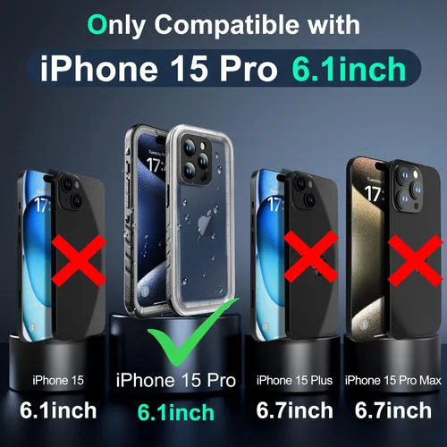 Vista 16 de SOKUSIN Funda impermeable para iPhone 15 Pro - Funda protectora de cuerpo completo con pantalla y protector de cámara incorporado, a prueba