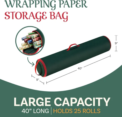 Vista 2 de Bolsa de almacenamiento de papel de regalo - Organizador de papel de regalo de 40 pulgadas - Capacidad para hasta 25 rollos de papel de regalo