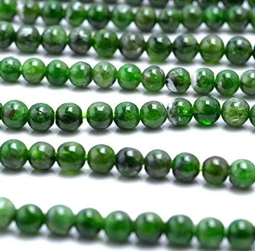 Vista 2 de Cuentas de piedras preciosas de diópsido cromadas naturales AAA de 1 hebra para fabricación de joyas, cuentas redondas de diópsido cromado de 0.31