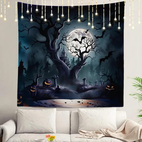 Vista 54 de Shrahala Tapiz de pared de hojas de arce otoñal, hojas rojas sin costuras sobre negro para colgar en la pared, tapiz grande decorativo de fibra