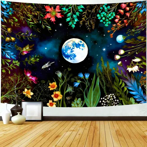 Vista 9 de Delur Tapiz de mariposa y luna, flores, botánico, floral, bohemio, tapiz para colgar en la pared, mandala estético, hongo, retro, vintage, cabecero