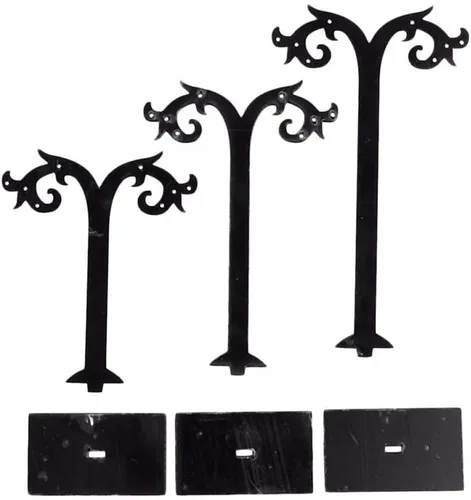 Vista 4 de Un juego de 3 piezas de acrílico negro soporte de aretes desmontable estante de almacenamiento de pendientes organizador torre de joyería