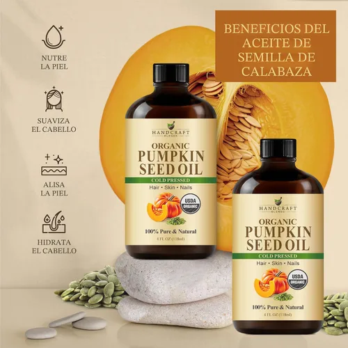 Vista 6 de Handcraft Blends Aceite de Semilla de Calabaza Orgánico Prensado en Frío en Botella de Vidrio - 4 Fl Oz - 100% Puro y Natural - Aceite Portador