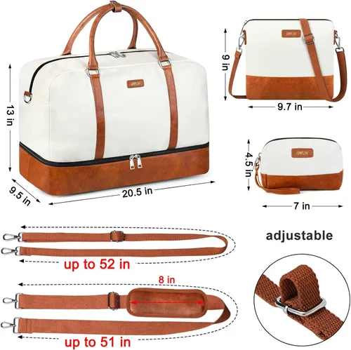 Vista 6 de Bolsa de fin de semana para mujeres y hombres con compartimento para zapatos, de piel sintética, bolsa de viaje para portátil de 20 pulgadas