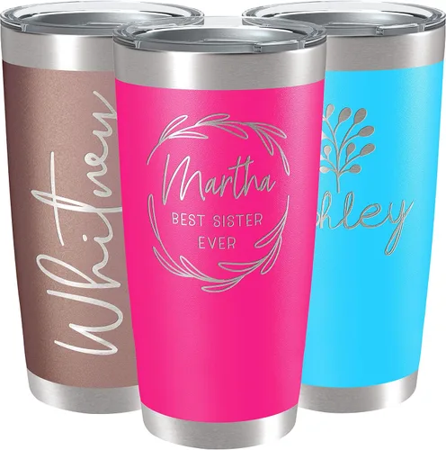 Vista 18 de Vasos personalizados, vaso de acero inoxidable de 20 onzas con tapa 13 diseños diferentes Tazas personalizadas de doble pared aisladas para café