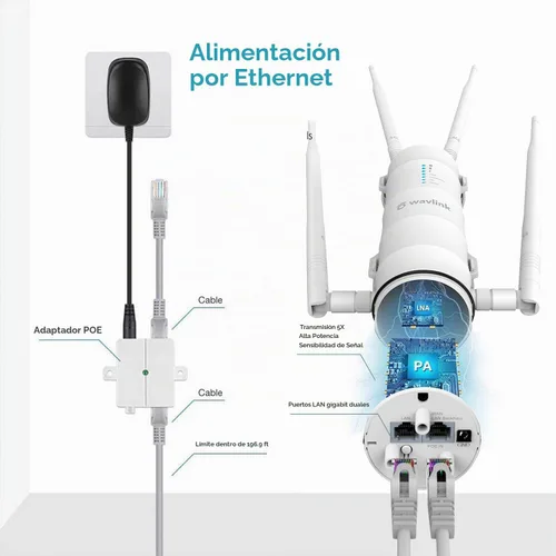 Vista 4 de WAVLINK AC1200 Extensor de WiFi al Aire Libre de Largo Alcance, Punto de Acceso al Aire Libre a Doble Banda Resistente a la Intemperie con POE