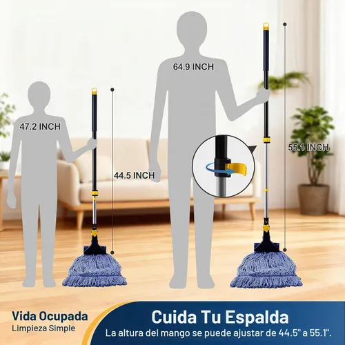Vista 4 de Yocada Trapeador húmedo de hilo con extremo en bucle de algodón resistente