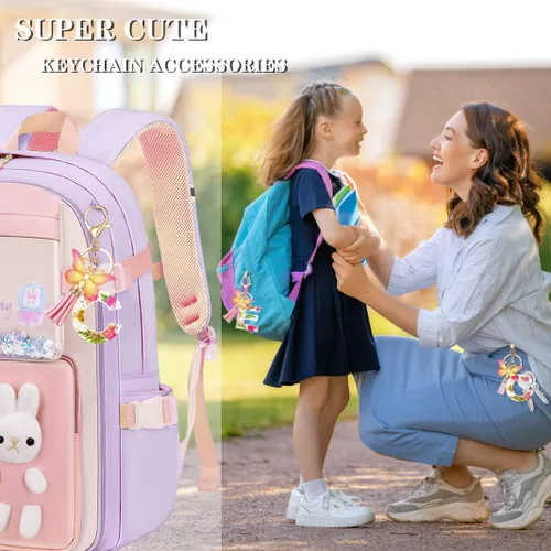 Vista 4 de HLQHXWHZT Llavero con letra inicial para mujer, llavero de mariposa, borla y mochila con flores realmente secas