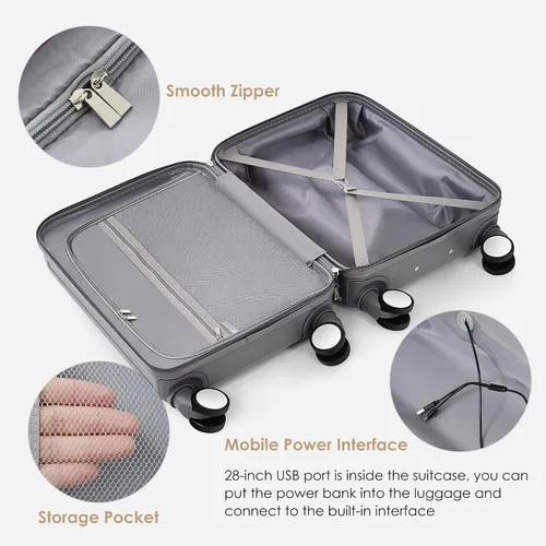 Vista 50 de Merax Juego de equipaje rígido ABS expandible de 3 piezas con rueda giratoria Maleta TSA Lock Suit Case, Negro -, Juego de 2 piezas, Equipaje