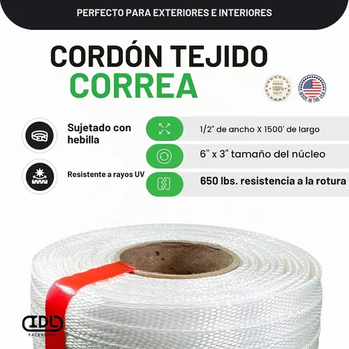 Vista 2 de IDL Packaging Bobina de flejado de cable tejido 1/2 "x 1500 ', 650 libras