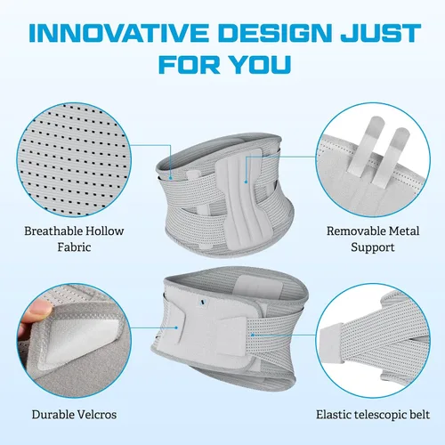 Vista 2 de NEENCA Soporte de compresión para dolor de espalda baja, hernia de disco, tensión lumbar, soporte lumbar transpirable para el trabajo, Gris
