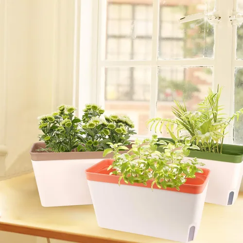 Vista 6 de OurWarm Juego de 3 macetas de hierbas para el alféizar de la ventana, macetas de riego automático de 10.5 pulgadas con ventana visual de nivel