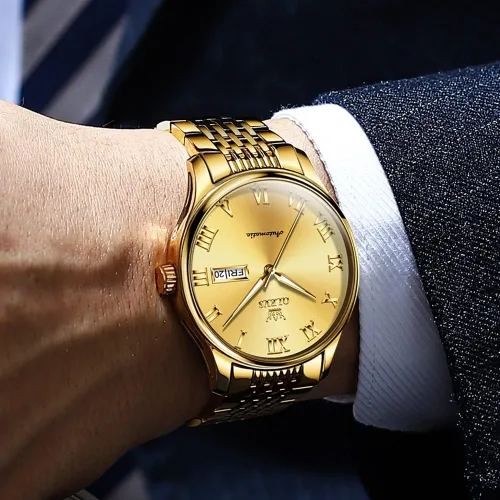 Vista 4 de OLEVS Relojes automáticos para hombre, de lujo, de cuerda automática, reloj de pulsera mecánico, de acero inoxidable, impermeable, luminoso, fecha