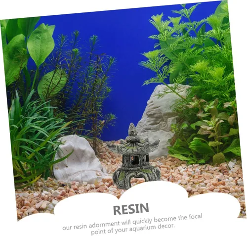 Vista 4 de Yardwe Resina artesanal pecera estatua de pabellón de peces escondido de peces adornos 2 piezas decoración fácil lavado seguro acuario decoración