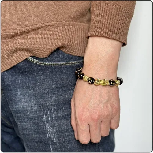 Vista 3 de Pulsera de la riqueza del Feng Shui de la manera Pi Xiu Pulsera de obsidiana