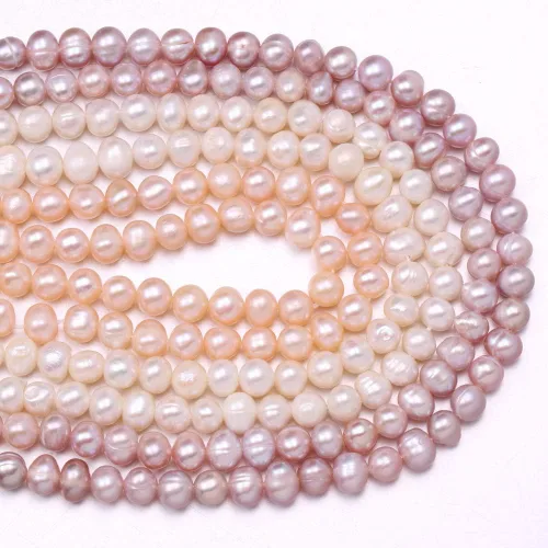 Vista 4 de Cuentas de perlas naturales 100% naturales redondas de agua dulce sueltas (2 hebras), perforadoras de 0.157-0.197 in, una hebra de 14.2 pulgadas Rosa