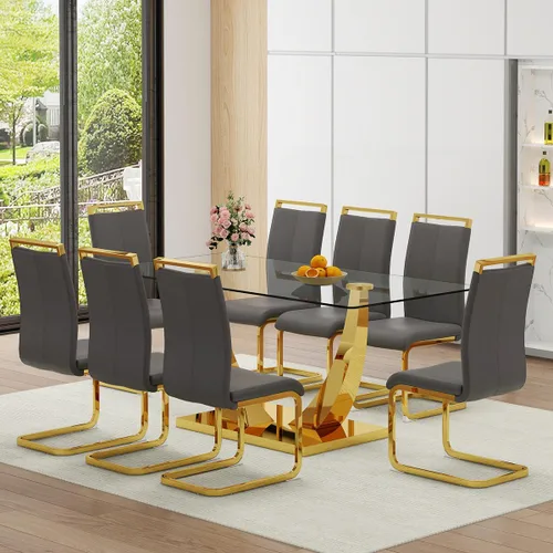 Vista 29 de Juego de Mesa de Comedor Negra para 6, Mesa de Comedor de Mármol Falso de 71" para 6, Juego de Mesa de Cocina Rectangular con Sillas de Cuero PU