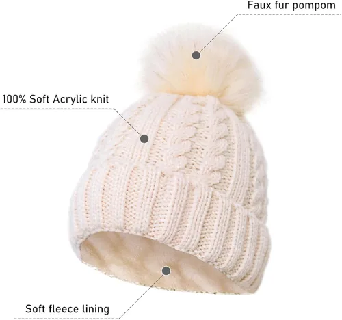 Vista 4 de ZEXIAN Conjunto de gorro y bufanda de esquí de punto con pompones para mujer y niña talla única