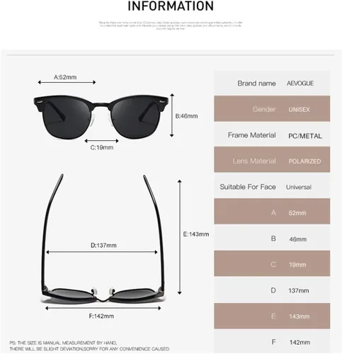 Vista 4 de AEVOGUE Polarized Sunglasses For Women And Men Semi Rimless Frame Retro Sun Glasses AE0369