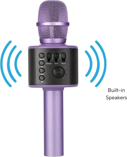 Vista 7 de Micrófono de karaoke inalámbrico Bluetooth con altavoces incorporados + grabación HD, micrófono portátil de mano Lila