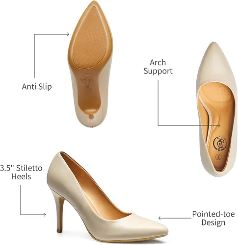 Vista 6 de Trary Zapatos de tacón alto para mujer, tacones negros, tacones dorados, color nude, rosa y rojo, tacones altos puntiagudos para mujer, tacones