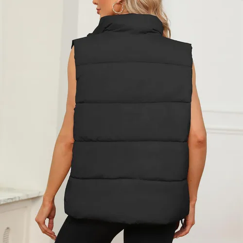 Vista 5 de Century Star Chaleco acolchado para mujer, ropa de abrigo, chaleco acolchado de gran tamaño 2024, chaquetas con bolsillos Negro