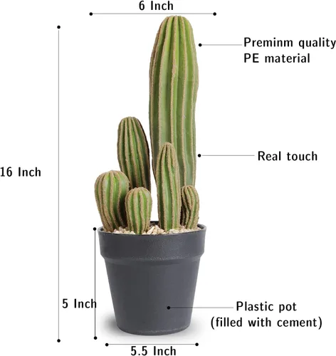Vista 2 de Cactus artificiales de cactus falsos de 16 pulgadas para decoración del hogar, jardín, oficina, tienda