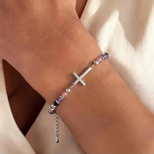 Vista 3 de Pulsera de cruz cristiana para mujeres y adolescentes, joyería de fe para aliviar la ansiedad, regalos de confirmación de Pascua, regalos de primera