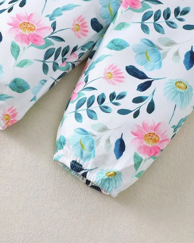 Vista 86 de SUNNY PIGGY Ropa para bebé recién nacida, con volantes, mameluco de algodón floral, conjunto de pantalones de algodón para niñas
