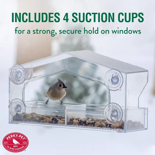 Vista 5 de Perky-Pet 347 Comedero transparente para pájaros con ventosas fuertes, capacidad de semillas de 1 libra