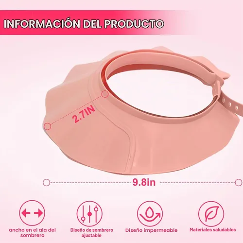 Vista 7 de Gorro de champú ajustable, impermeable, suave, sin BPA, para cabeza, oídos, elástico, para lavado de cabello, protección suave para ojos y oídos