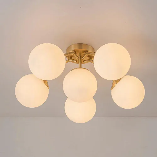 Vista 13 de Lámpara de araña Sputnik de 12 luces, color negro con burbujas de vidrio de leche Luces de techo semi empotradas, acento de flor, Art Deco