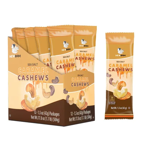 Vista 7 de NEWBAM Anacardos tostados con miel – 12 paquetes individuales de bocadillos (1.5 onzas cada uno) – Nueces dulces crujientes, aperitivo saludable