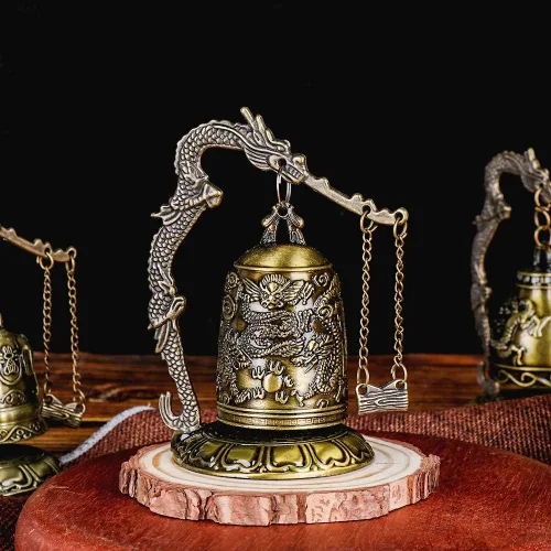 Vista 5 de gofidin Templo latón cobre dragón campana reloj tallado estatua loto Buda budismo artes estatua reloj hogar artesanía decorativa