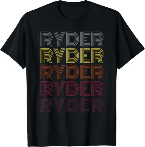Vista 2 de First Name Ryder - Camiseta de estilo vintage con patrón retro, Negro, S