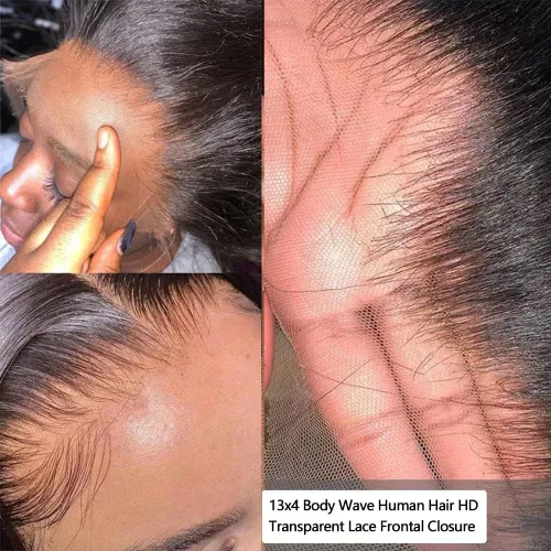 Vista 4 de Hswpawk 13x4 HD encaje frontal cierre cuerpo ondulado cabello humano 12 pulgadas 13x4 oreja a oreja cierre frontal de encaje transparente pre
