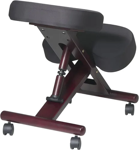 Vista 3 de Office Star KC Series - Rodillera ajustable ergonómicamente con acolchado de espuma viscoelástica y ruedas, base de madera con acabado de caoba
