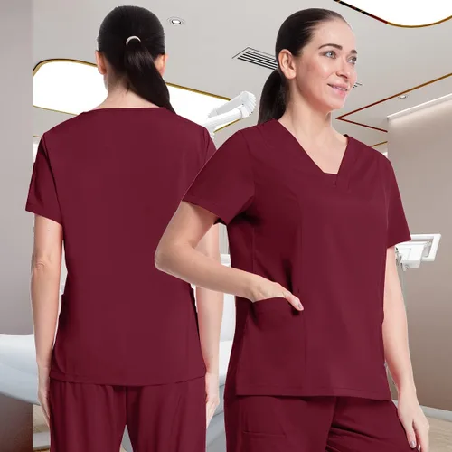 Vista 3 de niaahinn Scrubs Medical Uniforme - Conjunto de ropa quirúrgica para mujer con cuello en V y pantalón deportivo cónico tipo cargo
